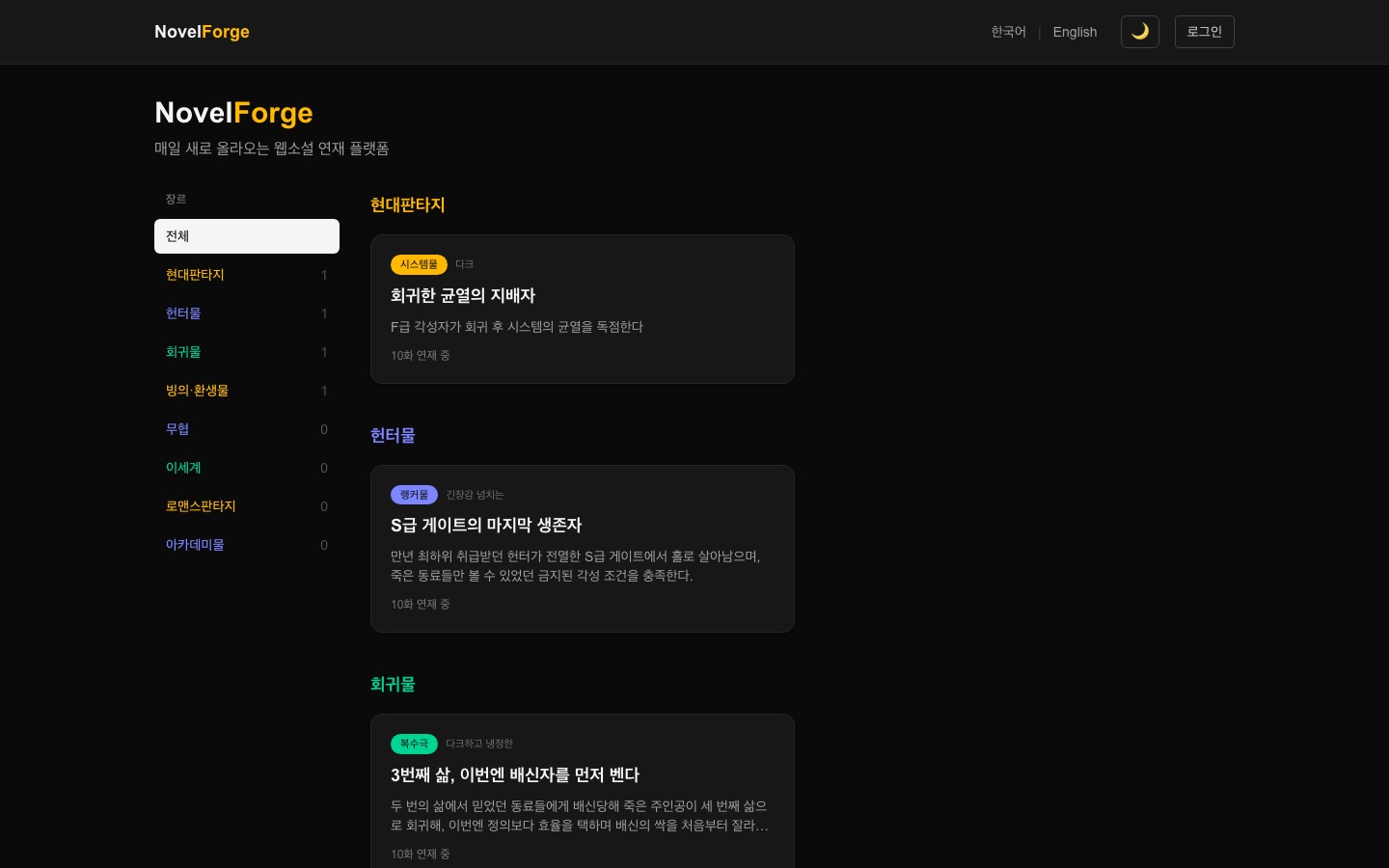 NovelForge AI 웹소설 연재 플랫폼